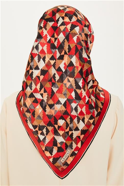Armine Geometrik Desenli Sura Saf İpek Eşarp 9214D 07