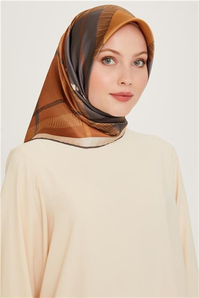 Armine Geometrik Desenli Sura Saf İpek Eşarp 9206D 09