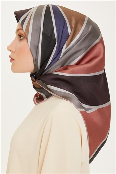 Armine Geometrik Desenli Sura Saf İpek Eşarp 9232D 85