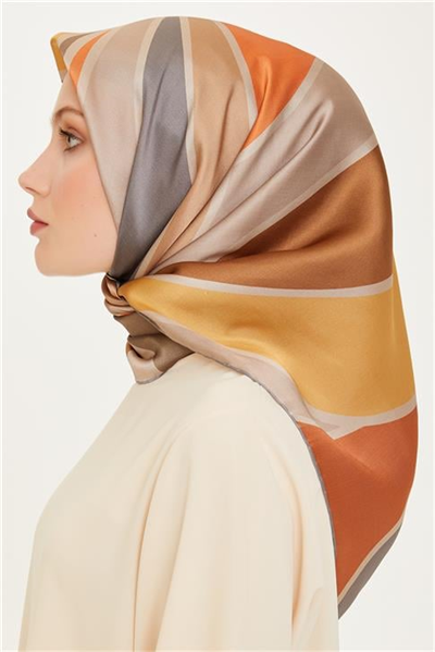 Armine Geometrik Desenli Sura Saf İpek Eşarp 9232D 07