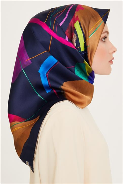 Armine Geometrik Desenli Sura Saf İpek Eşarp 9241D 82 80