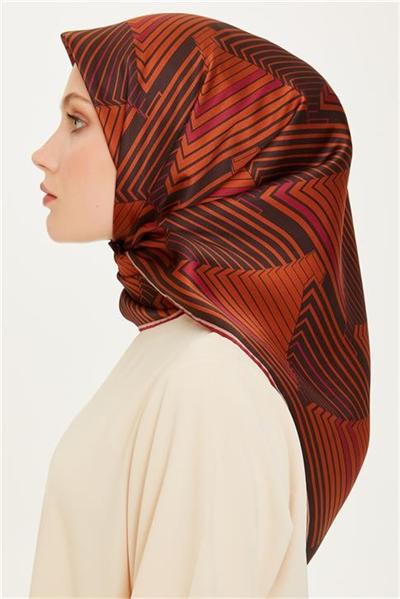 Armine Geometrik Desenli Sura Saf İpek Eşarp 9218D 54