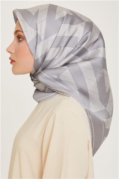 Armine Geometrik Desenli Sura Saf İpek Eşarp 9255D 85