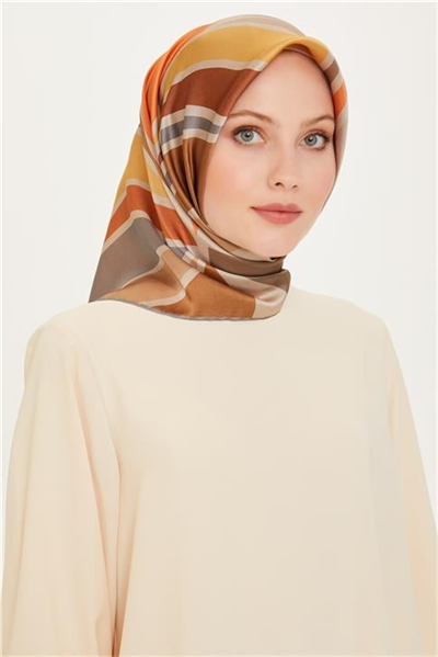 Armine Geometrik Desenli Sura Saf İpek Eşarp 9232D 07