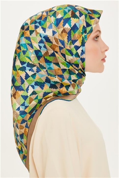 Armine Geometrik Desenli Sura Saf İpek Eşarp 9214D 34