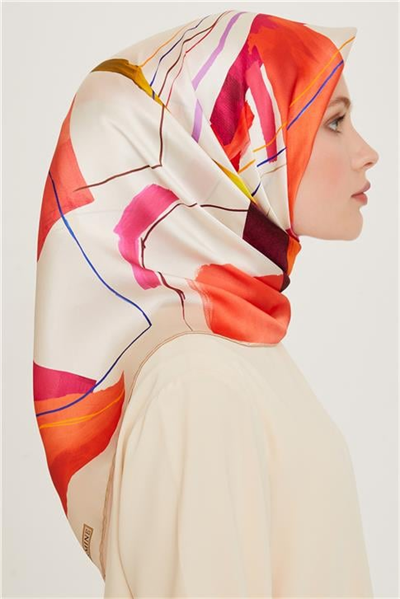 Armine Geometrik Desenli Sura Saf İpek Eşarp 9241D 82 35