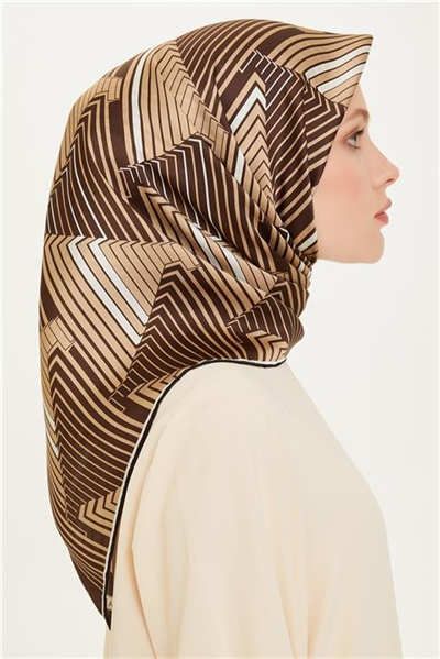 Armine Geometrik Desenli Sura Saf İpek Eşarp 9218D 35
