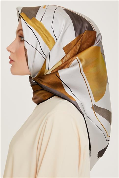 Armine Geometrik Desenli Sura Saf İpek Eşarp 9241D 82 36