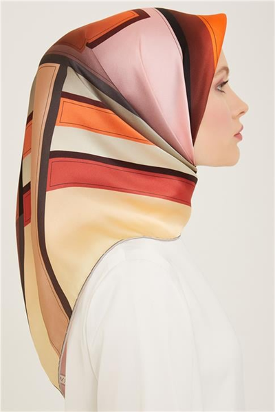 Armine Geometrik Desenli Twill İpek Eşarp 24Ya9122 55 39