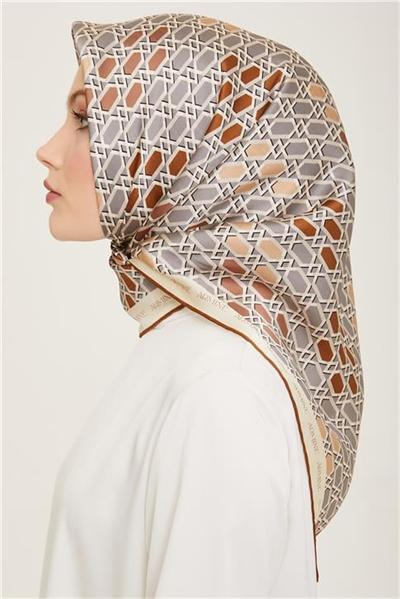 Armine Geometrik Desenli Twill İpek Eşarp 24Ya9144 37 50
