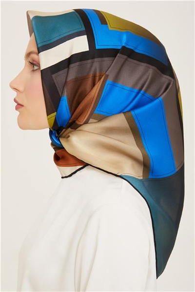 Armine Geometrik Desenli Twill İpek Eşarp 24Ya9122 55 36