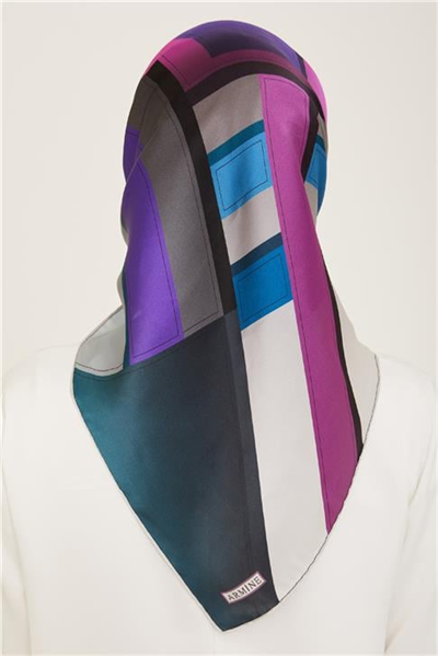 Armine Geometrik Desenli Twill İpek Eşarp 24Ya9122 55 37