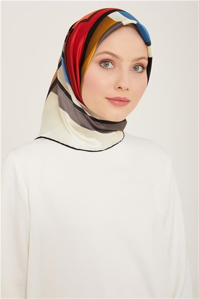 Armine Geometrik Desenli Twill İpek Eşarp 24Ya9122 55 34