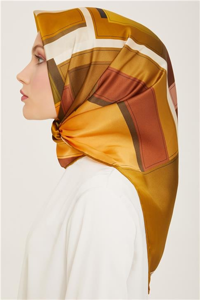 Armine Geometrik Desenli Twill İpek Eşarp 24Ya9122 55 56