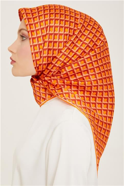 Armine Geometrik Desenli Twill İpek Eşarp 24Ya9109 53 50