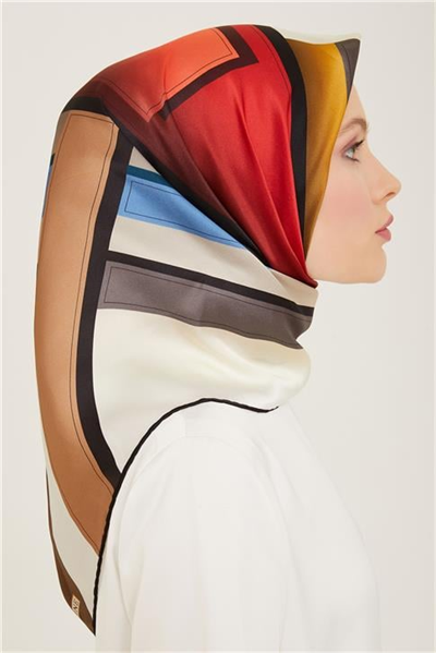 Armine Geometrik Desenli Twill İpek Eşarp 24Ya9122 55 34