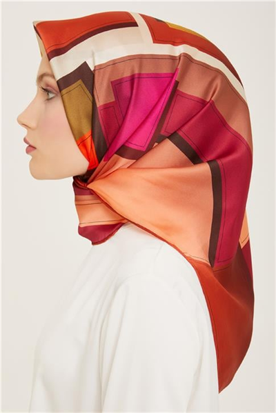 Armine Geometrik Desenli Twill İpek Eşarp 24Ya9122 55 55