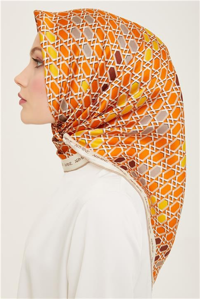 Armine Geometrik Desenli Twill İpek Eşarp 24Ya9144 37 34