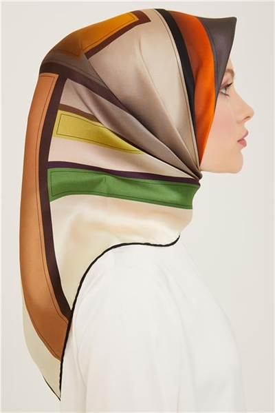 Armine Geometrik Desenli Twill İpek Eşarp 24Ya9122 55 33