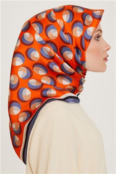 Armine Geometrik Desenli Twill Saf İpek Eşarp 9219D 35