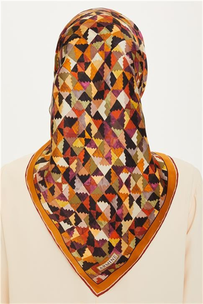 Armine Geometrik Desenli Twill Saf İpek Eşarp 9214D 85 81