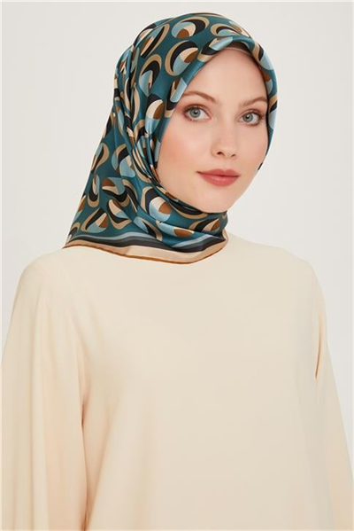 Armine Geometrik Desenli Twill Saf İpek Eşarp 9219D 34