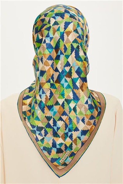Armine Geometrik Desenli Twill Saf İpek Eşarp 9214D 85 34