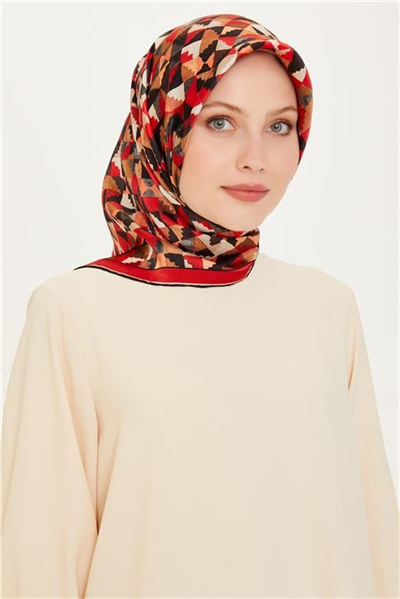 Armine Geometrik Desenli Twill Saf İpek Eşarp 9214D 85 07