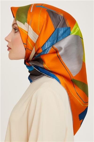 Armine Geometrik Desenli Twill Saf İpek Eşarp 9241D 81