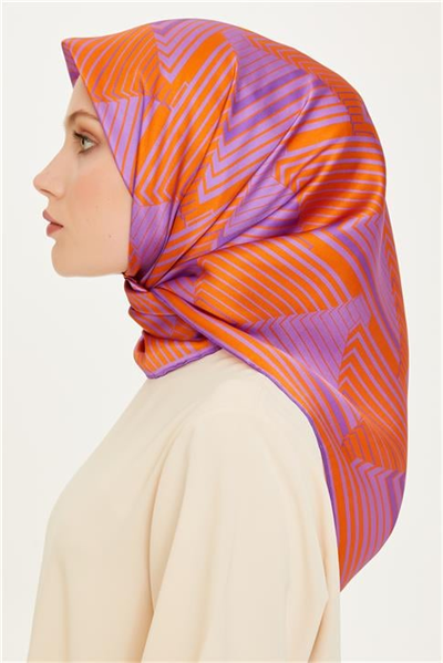 Armine Geometrik Desenli Twill Saf İpek Eşarp 9218D 83 13