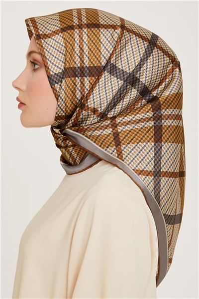 Armine Geometrik Desenli Twill Saf İpek Eşarp 9247D 05
