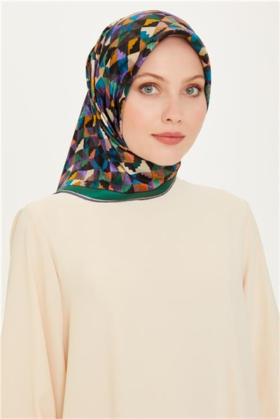 Armine Geometrik Desenli Twill Saf İpek Eşarp 9214D 85 85