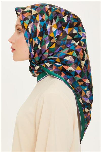 Armine Geometrik Desenli Twill Saf İpek Eşarp 9214D 85 85