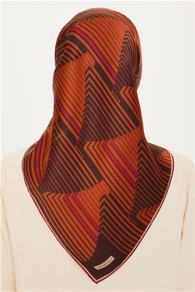 Armine Geometrik Desenli Twill Saf İpek Eşarp 9218D 83 54