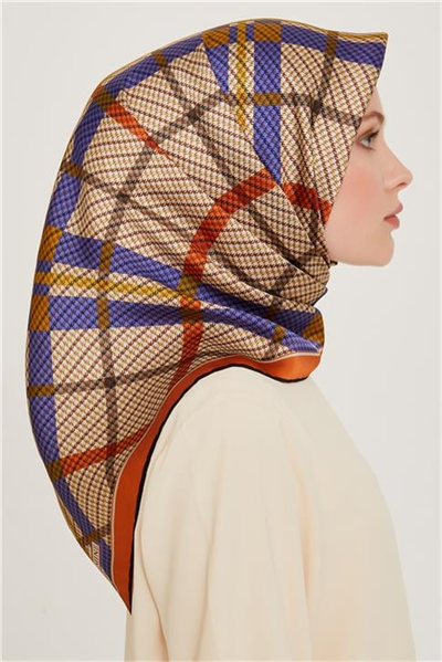 Armine Geometrik Desenli Twill Saf İpek Eşarp 9247D 02