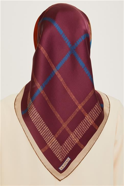 Armine Geometrik Desenli Twill Saf İpek Eşarp 9206D 10