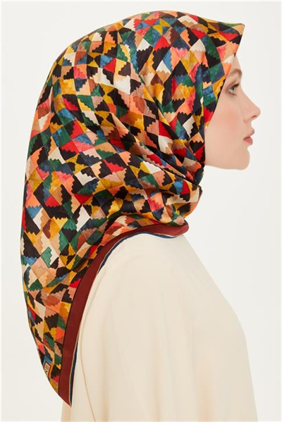 Armine Geometrik Desenli Twill Saf İpek Eşarp 9214D 85 31