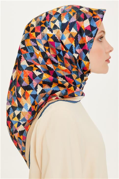 Armine Geometrik Desenli Twill Saf İpek Eşarp 9214D 85 32