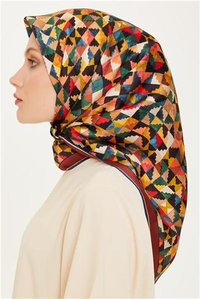 Armine Geometrik Desenli Twill Saf İpek Eşarp 9214D 85 31