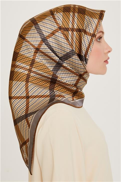 Armine Geometrik Desenli Twill Saf İpek Eşarp 9247D 05
