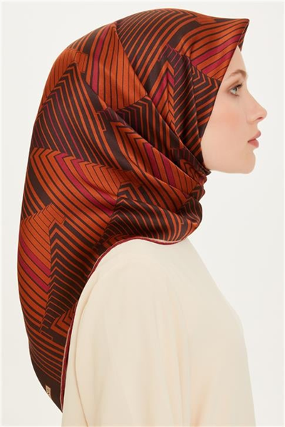 Armine Geometrik Desenli Twill Saf İpek Eşarp 9218D 83 54