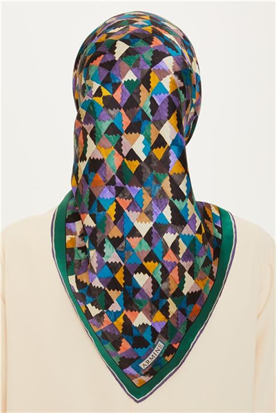 Armine Geometrik Desenli Twill Saf İpek Eşarp 9214D 85 85