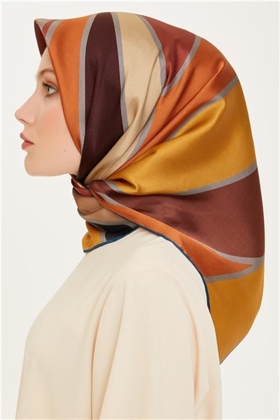 Armine Geometrik Desenli Twill Saf İpek Eşarp 9232D 03