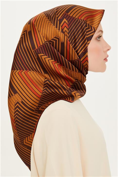 Armine Geometrik Desenli Twill Saf İpek Eşarp 9218D 83 05