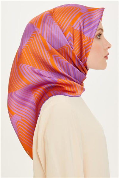 Armine Geometrik Desenli Twill Saf İpek Eşarp 9218D 83 13