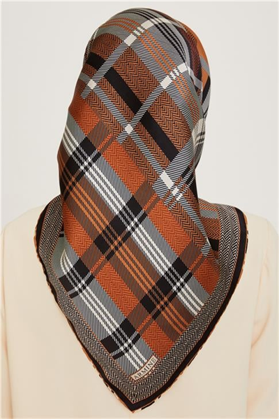 Armine Geometrik Desenli Twill Saf İpek Eşarp 9223D 01