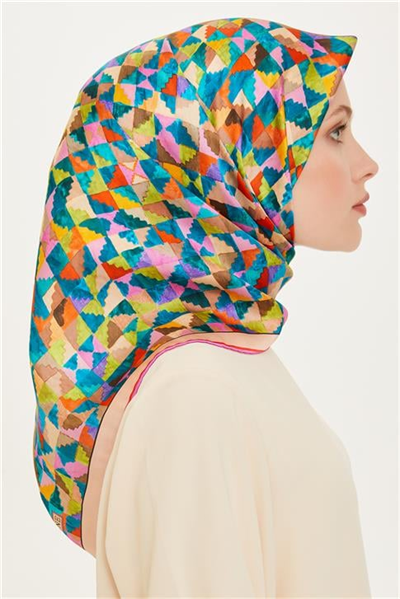 Armine Geometrik Desenli Twill Saf İpek Eşarp 9214D 85 35