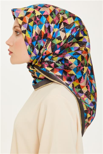 Armine Geometrik Desenli Twill Saf İpek Eşarp 9214D 85 84
