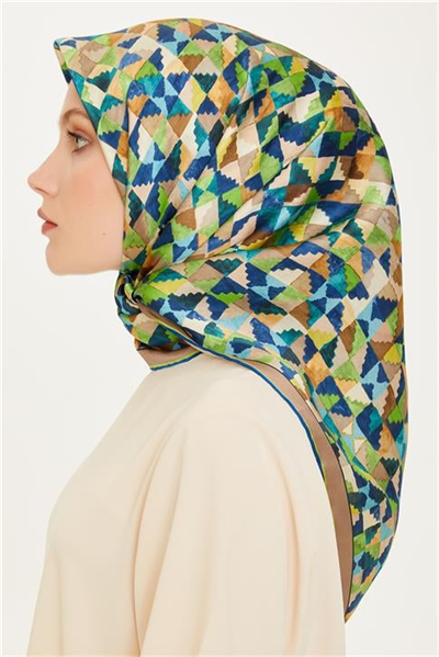 Armine Geometrik Desenli Twill Saf İpek Eşarp 9214D 85 34