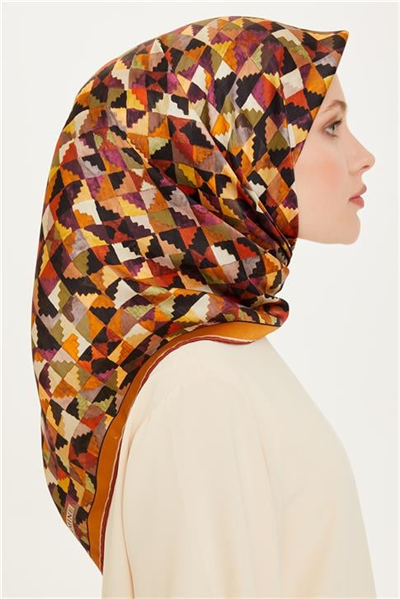 Armine Geometrik Desenli Twill Saf İpek Eşarp 9214D 85 81